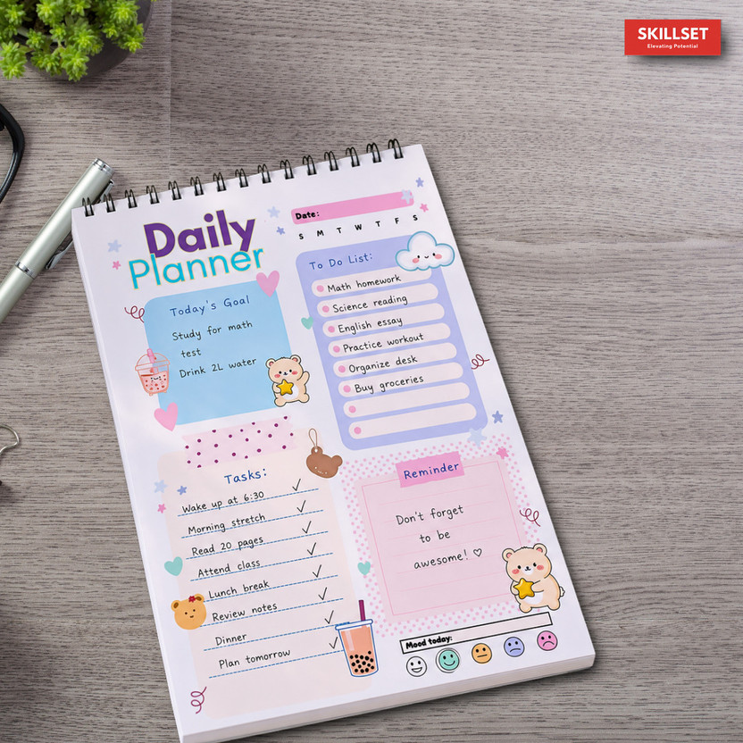 SKILLSET Daily Goal Planner with Reminder To Do List & Mood Tracker A5 Planner Ruled 140 Pages(Multicolor)