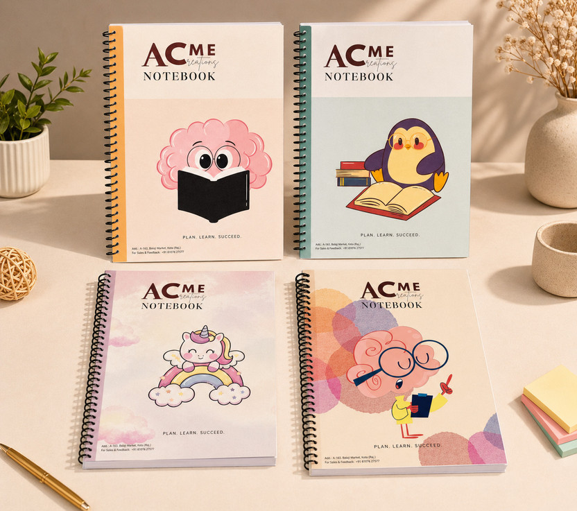 acme creation A4 Premium Notebook For Students and Multipurpose A4 Notebook Unruled 200 Pages(Multicolor, Pack of 4)