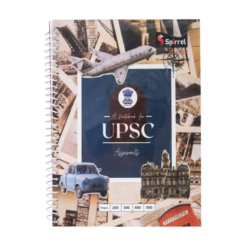 SPIRREL UPSC Notebook spiral Mains Answer Writing Civil exam Booklet 70gsm quality A4 Notebook unruled with transparent cover protector 200 Pages(Multicolor)