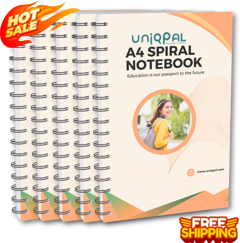 UNIQPAL Set of 5 A4 Notebook Spiral Plain Page 200 Pages(Multicolor, Pack of 5)