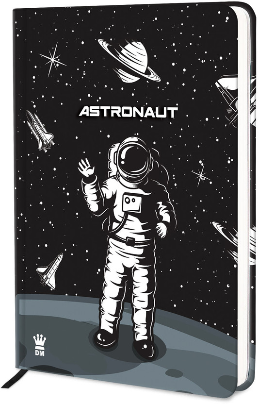 Diarymart Astronaut On Space Theme Hard Bound Notebook Diary, Undated Journal A5 Diary Ruled 192 Pages(Black)