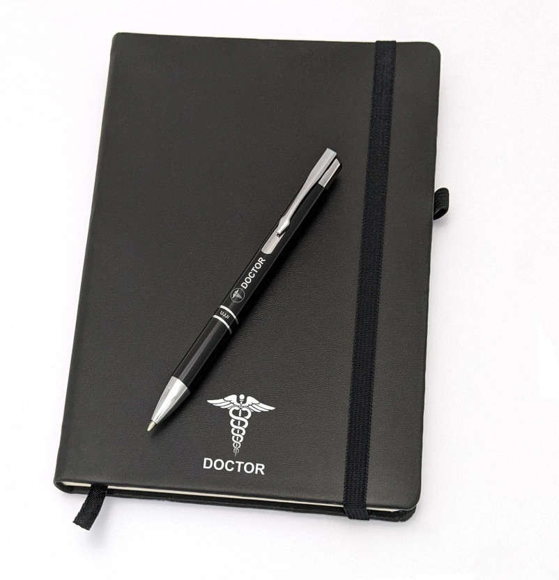 UJJi Doctor Logo Printed Click Metal Pen & Notebook for Brothers A5 Gift Set Ruled 186 Pages(Black, Pack of 2)
