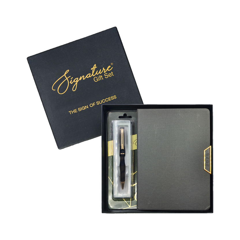 Fresco 2026 Diary + Cello Signature Origin Ball Pen A5 Diary Ruled 336 Pages(Black, Pack of 2)