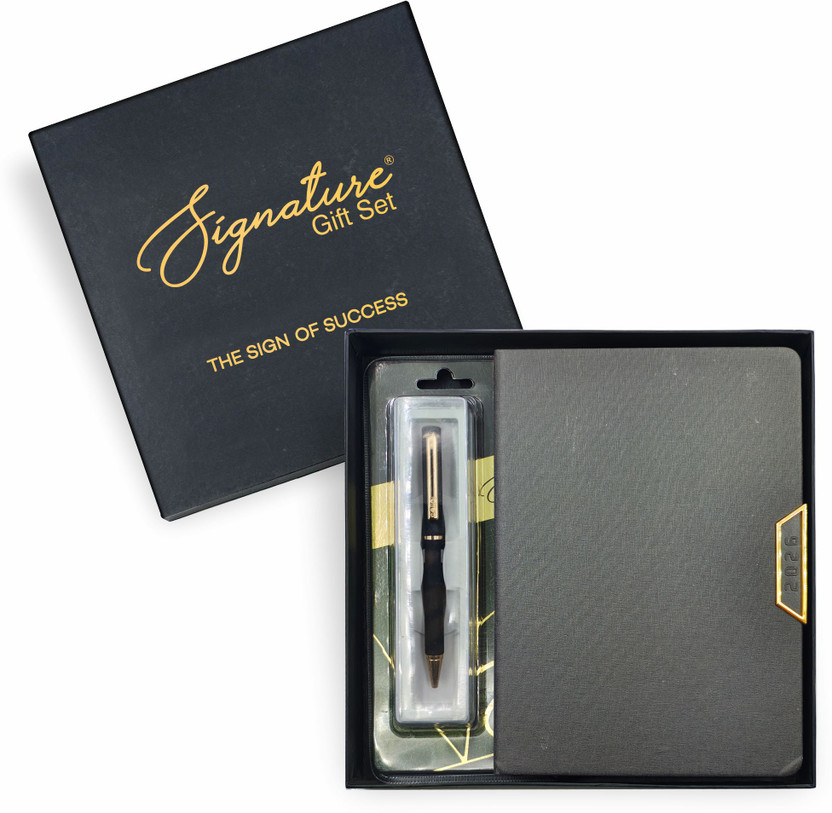 Fresco 2026 Diary + Cello Signature Origin Ball Pen A5 Diary Ruled 336 Pages(Black, Pack of 2)