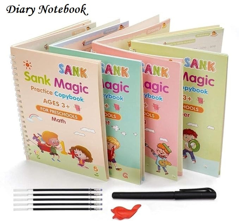 Eclet 4-Piece English Magic Practice Copybook Set – Reusable Calligraphy Assorted Notebook & Handwriting Workbook for Kids 50 Pages(Multicolor, Pack of 4)