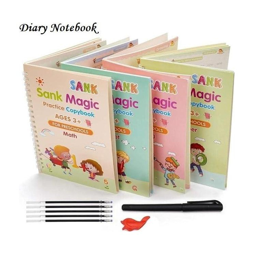 Eclet 4-Piece English Magic Practice Copybook Set – Reusable Calligraphy Assorted Notebook & Handwriting Workbook for Kids 50 Pages(Multicolor, Pack of 4)