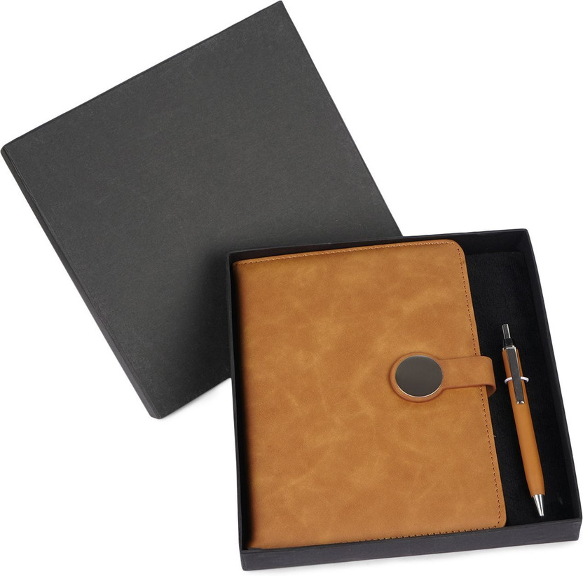 Diaro Executive Luxe PU Leather Diary with Decorative Lock Closure A5 Gift Set Ruled 176 Pages(Tan)