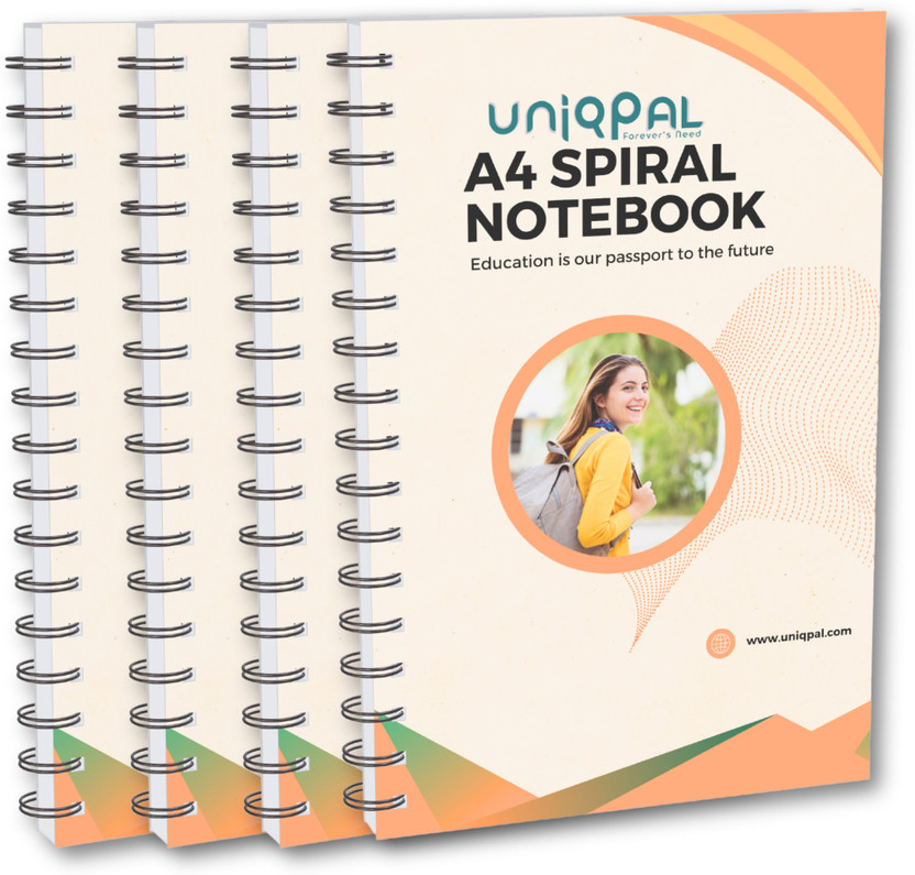 UNIQPAL Plain Spiral notebook | A4 Size(210x297mm) | 75GSM | 800 Pages (200 pages x 4) | A4 Notebook Unruled 800 Pages(Multicolor, Pack of 4)