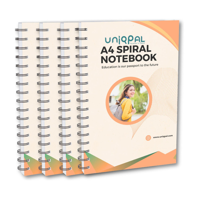 UNIQPAL Plain Spiral notebook | A4 Size(210x297mm) | 75GSM | 800 Pages (200 pages x 4) | A4 Notebook Unruled 800 Pages(Multicolor, Pack of 4)