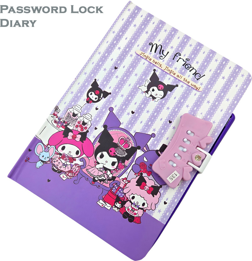 poksi A5 Anime Kuromi Password Diary with Pen A5 Diary Ruled 160 Pages(Multicolor)