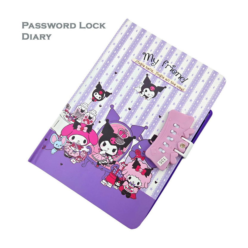 poksi A5 Anime Kuromi Password Diary with Pen A5 Diary Ruled 160 Pages(Multicolor)