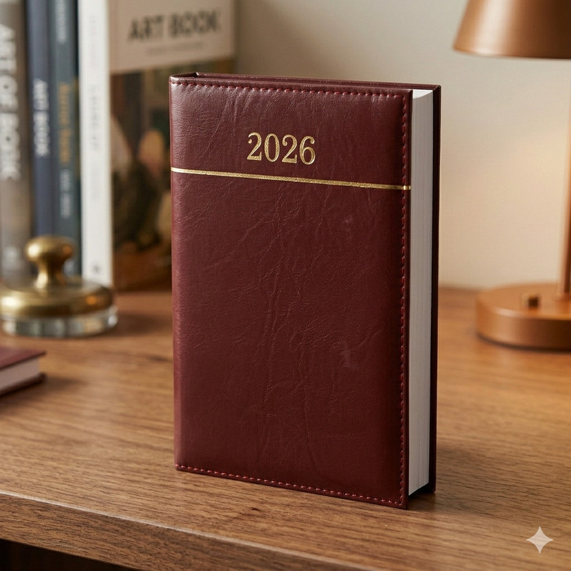 CuckooDiaries Premium 2026 Mini 8 x 5 inches One Date Page Sunday Separate & PU Leather Cover Mini Diary Ruled 320 Pages(Wine)