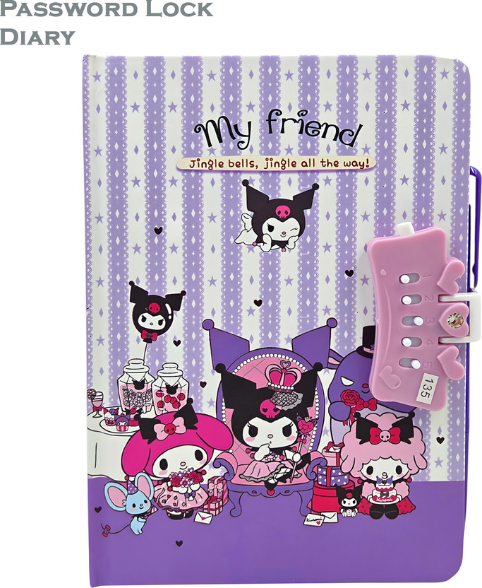 Johnnie Boy Cute Kuromi A5 Secret Diary with Lock & Pen| Password| A5 Diary Ruled 160 Pages(Multicolor)