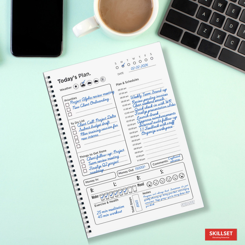 SKILLSET Daily Planner For Students 2026 A5 Planner RULING 144 Pages(Multicolor)