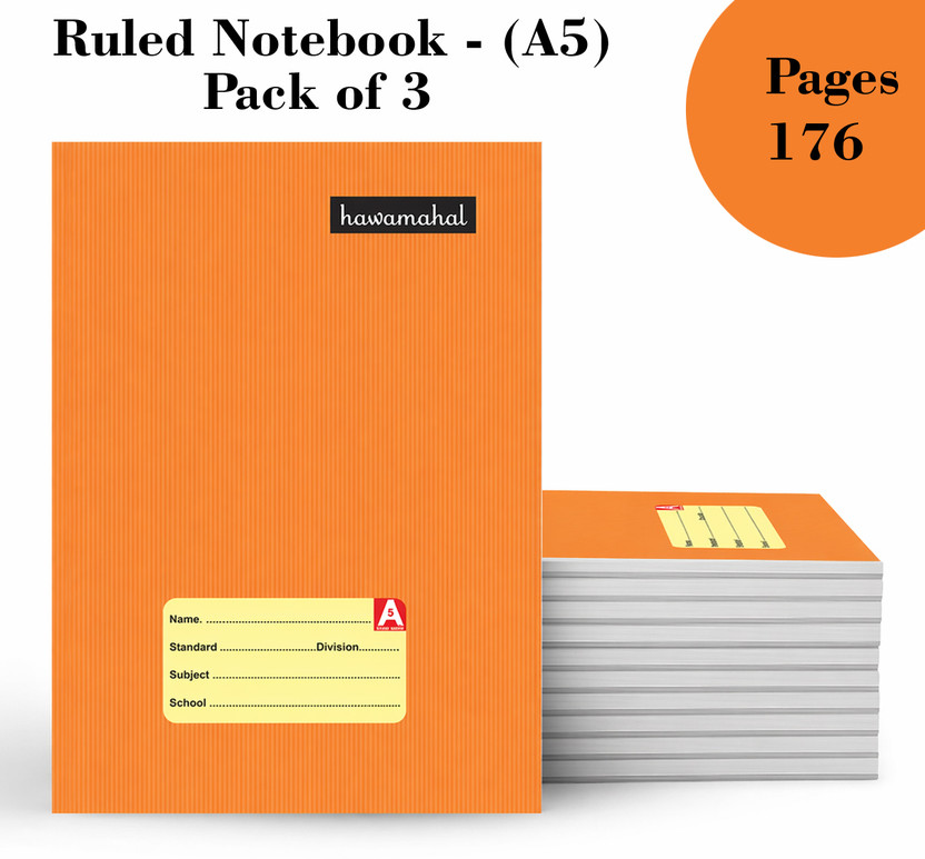 Hawamahal A5 NoteBook A5 Notebook Sinle Line 176 Pages(Orange, Pack of 3)