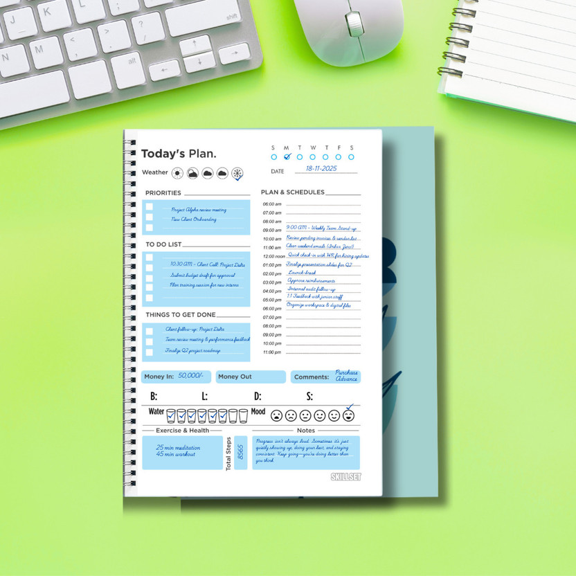 SKILLSET Planner Journal – Daily Planner Diary for Students & Professionals A5 Planner 192 Pages(Ocean Blue)