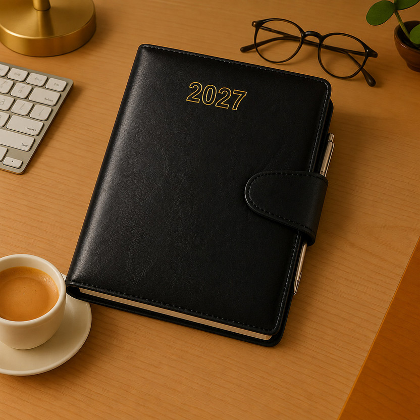 Excel Excel Leather Monthly Cut Executive Diary,Planner Sunday Full pages with Loopy Regular Diary 2027 with Pen Holder (Cover Design may be Different) Ruled 365 Pages(Black) - Flipkart Deal