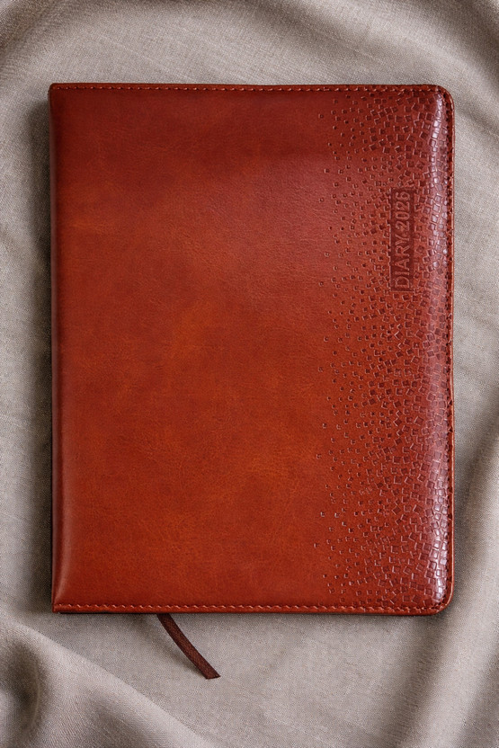 CuckooDiaries Premium 2026 Monthly Action Plan Month-Cut Indexing, Durable PU Leather Cover B5 Diary Ruled 344 Pages(Tan)