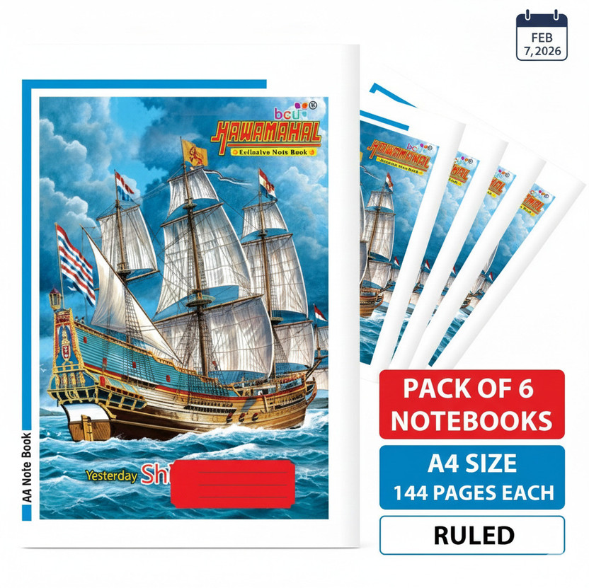 Hawamahal A4 SIZE NOTEBOOKS A4 Notebook RULED 144 Pages(White, Pack of 6)