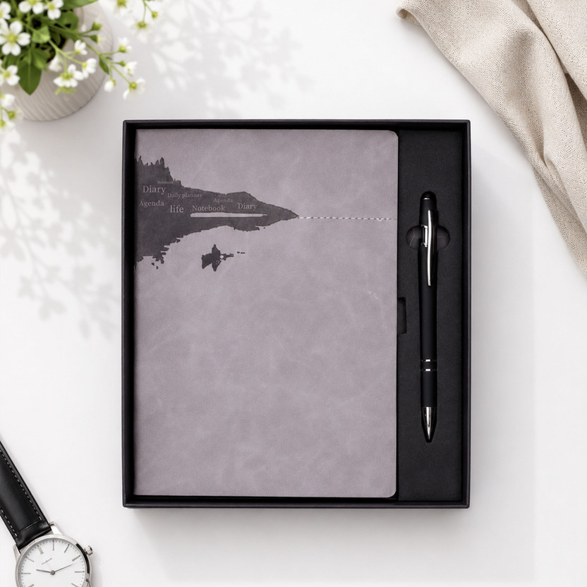 foru Moment Gift Set | Note Book with pen A5 Planner/Organizer Ruled 200 Pages(Grey, Pack of 2)