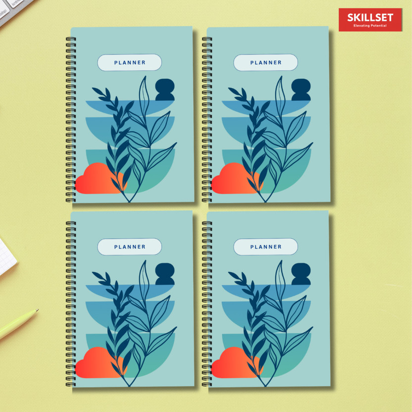 SKILLSET Undated Daily Planner 144 Pages | Productivity, Tasks & Wellness Tracker A5 Planner/Organizer Ruling 144 Pages(Blue, Pack of 4)