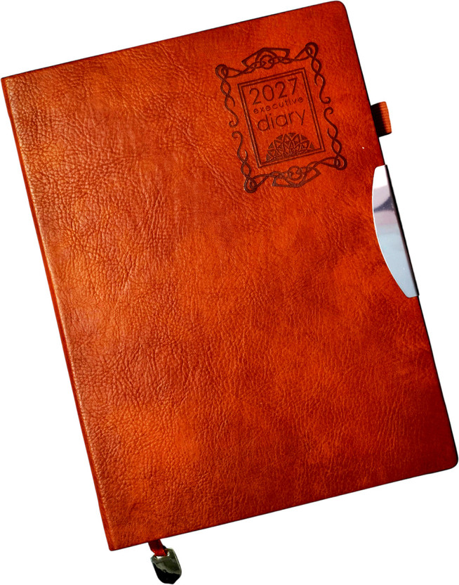 Excel PU Leather Finish Hard Bound Executive Diary Planner Sunday full page Regular Diary 2027 with Pen Holder (Cover Design may be Different),80 GSM Ruled 365 Pages(Brown)