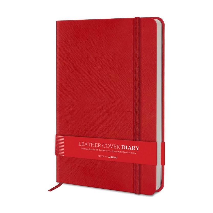 alDivo Texture Leather Cover Executive Journal Notebook Diary with Elastic Lock A5 Diary Ruled 192 Pages(Red)