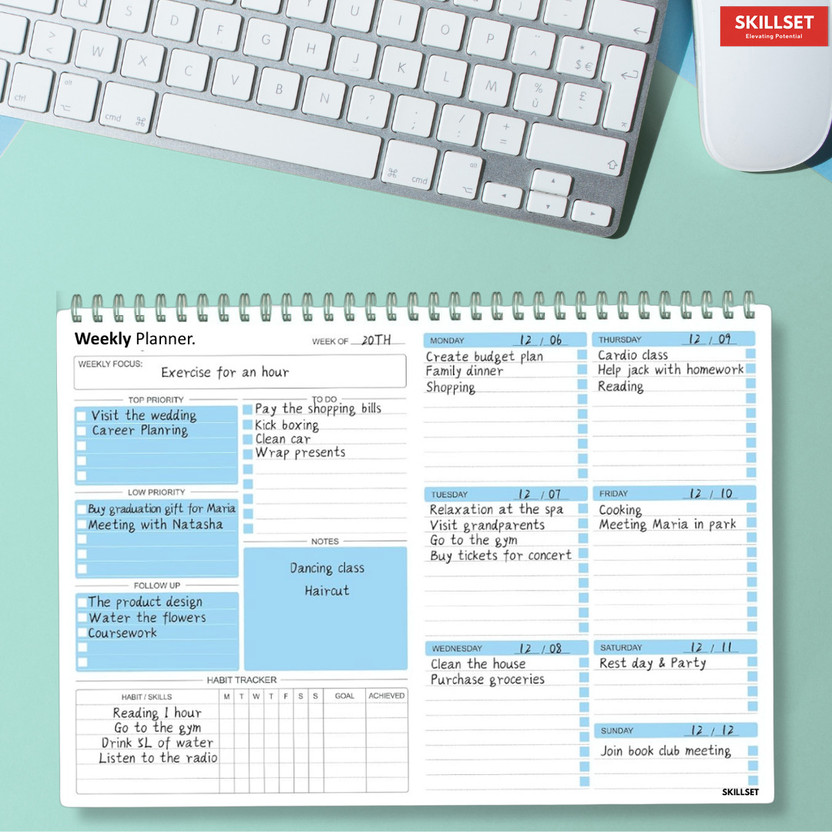 SKILLSET Undated Weekly Planner Notepad 52 Weeks with To Do List & Habit Tracker A5 Planner RULING 52 Pages(Multicolor)
