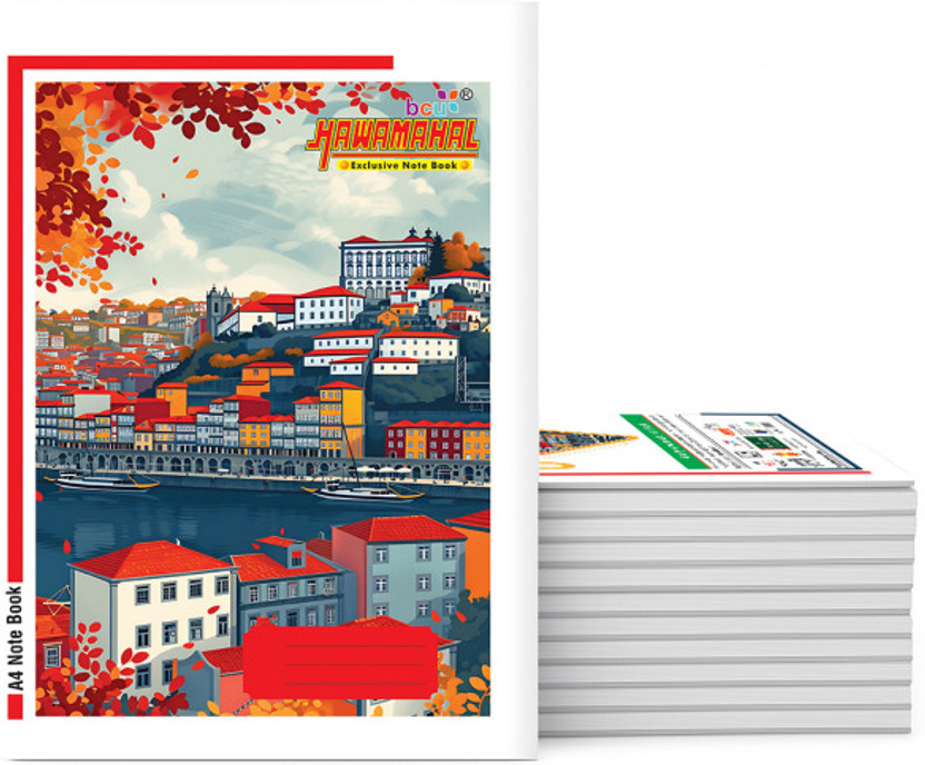 Hawamahal A4 NoteBook A4 Notebook Sinle Line 216 Pages(Multicolor, Pack of 12)
