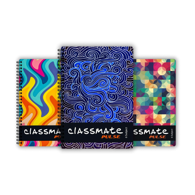 Classmate Pulse 6 Subject (240 X 180 mm) Spiral B5 Notebook Unruled 300 Pages(Multicolor, Pack of 3)