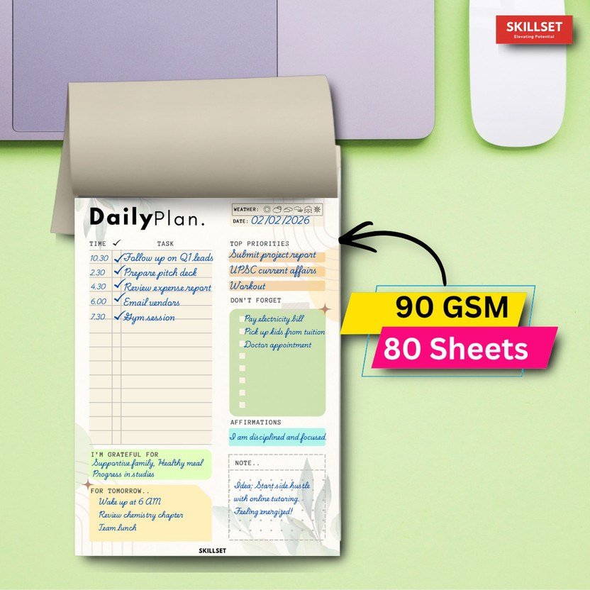 SKILLSET Daily Planning Pad for Students Time Management & Productivity A5 Planner 80 Pages(Multicolor)