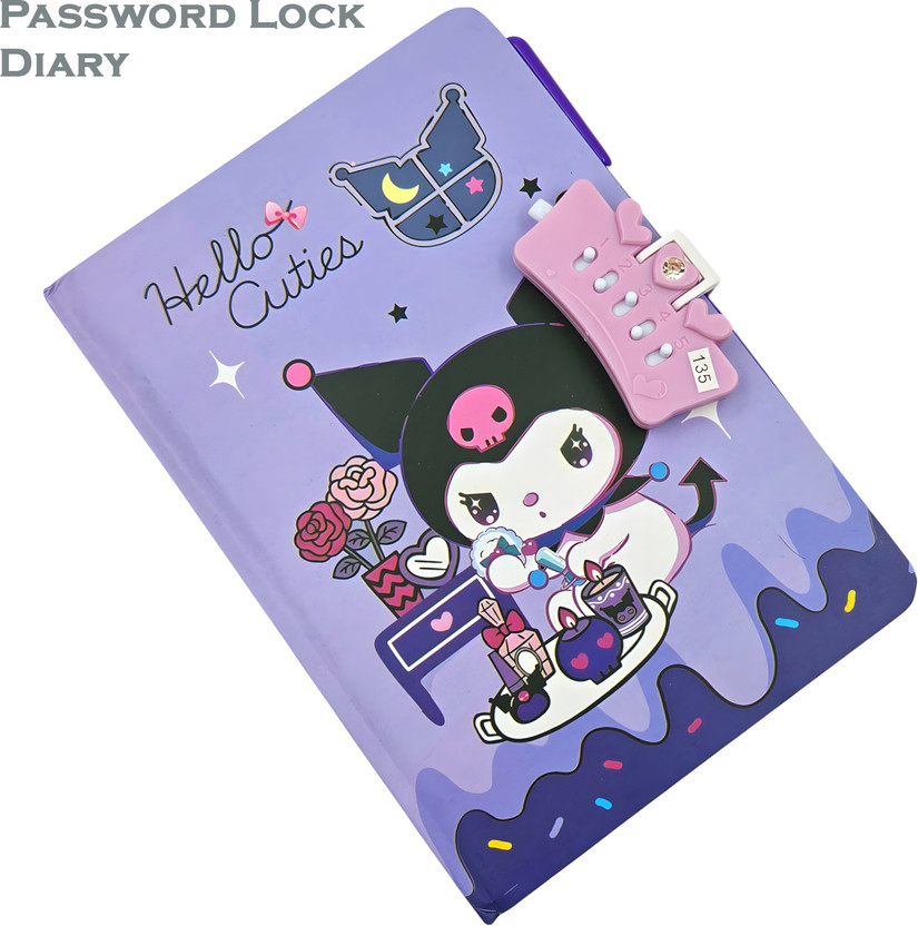Johnnie Boy Cute Kuromi A5 Secret Diary with Lock & Pen| Password| A5 Diary Ruled 160 Pages(Multicolor)