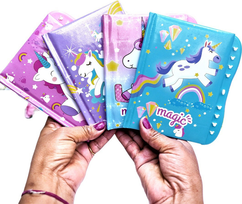 RELIA ONLINE Unicorn Password Diary for Girls on Birthday | Unicon Lock Diary ( Pack of 4) A5 Diary Ruled 90 Pages(Multicolor, Pack of 4)