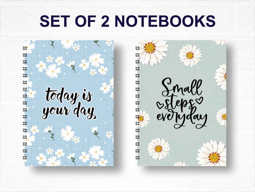 RLanyard wiro bound, A5 Notebook for Students and office use,Unruled\plain 300 Pages(Sky blue, grey, Pack of 2)