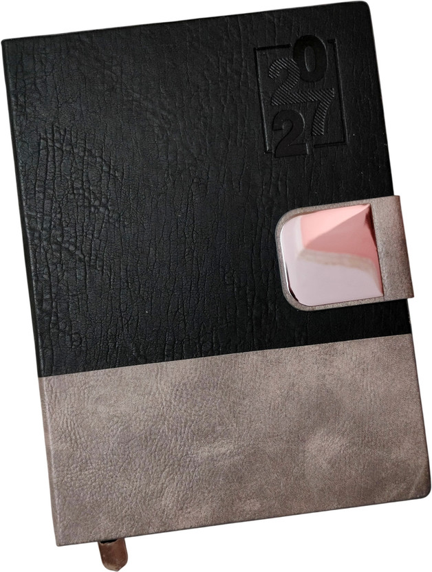 Excel PU Leather Finish Hard Bound Executive Diary Planner Sunday FULL page Regular Diary 2027,80 GSM Ruled 365 Pages Diary Size 24x18 cm 365 Pages(Black)