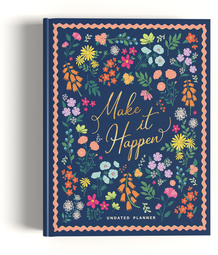 7mm Between the Lines Undated Annual Planner Goals To-dos | Productivity Planner | 5 Freebies Assorted Planner Undated Planner 352 Pages(Make it Happen - Blue)