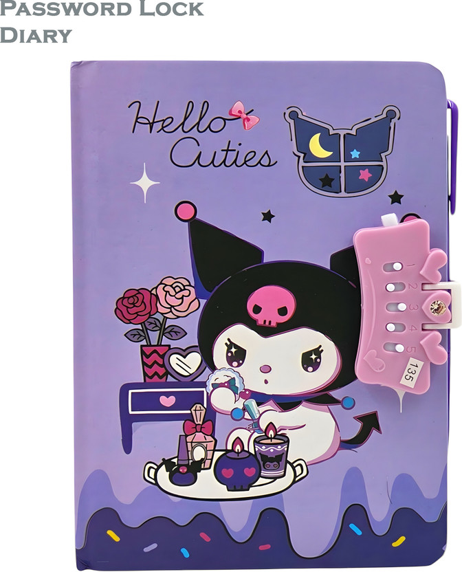 poksi Kuromi Password Lock Diary with Pen | A5 Secret Journal, A5 Diary Ruled 160 Pages(Multicolor)