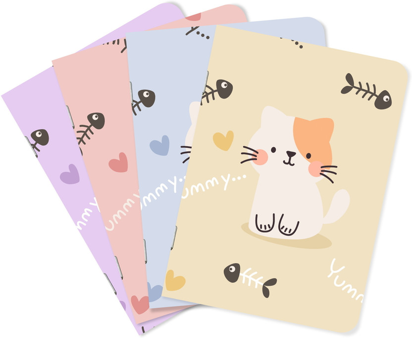 Raptech notebook Unique Stationery items, Easy to Carry, Plain Cute (Cute Cat) A5 Diary UnRuled 240 Pages(Multicolor, Pack of 4)