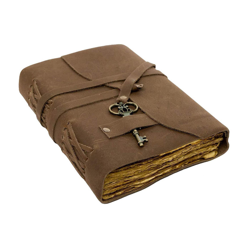 CRAFT CLUB Premium Finished Leather Journal With Antique Paper and Key A5 Diary Unruled 240 Pages(Brown)