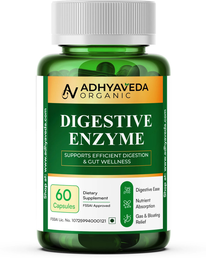 Adhyaveda organic Adhyaveda Digestive Enzyme | Gut Health, Bloating & Indigestion Relief 60 Capsules(85 g)