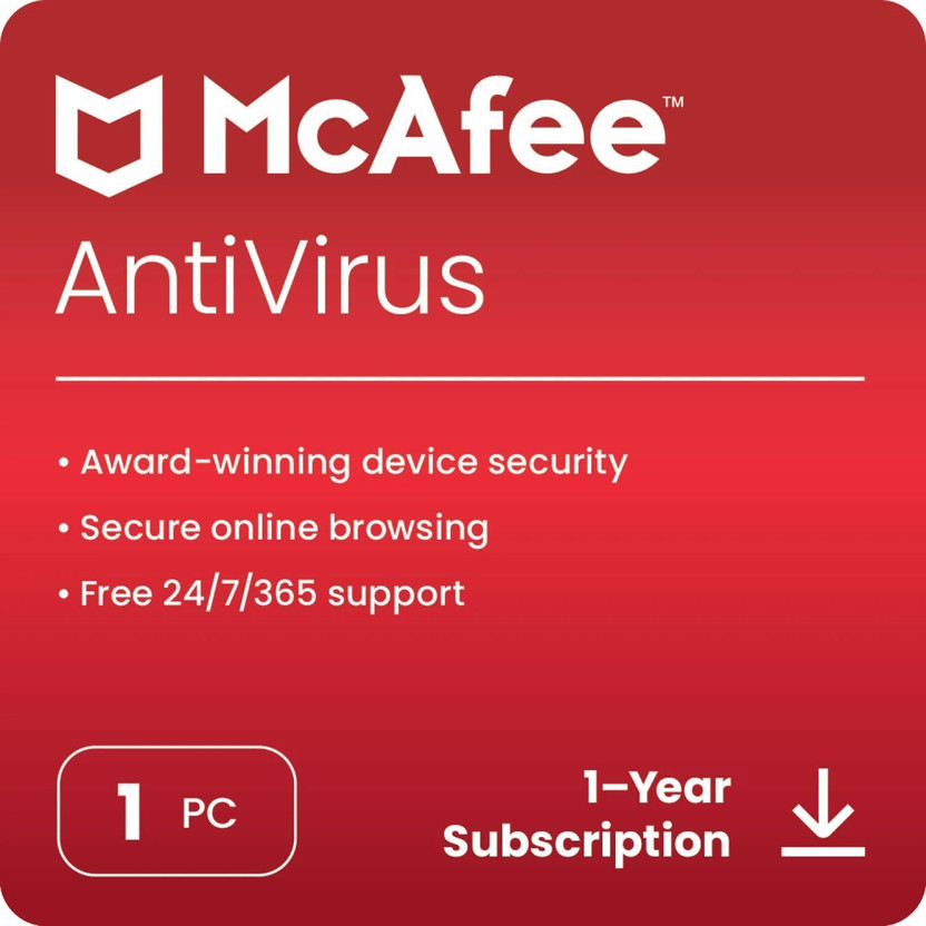 McAfee 2026 1 PC 1 Year Anti-virus Compatible with Windows (Email Delivery - No CD)(Standard Edition)
