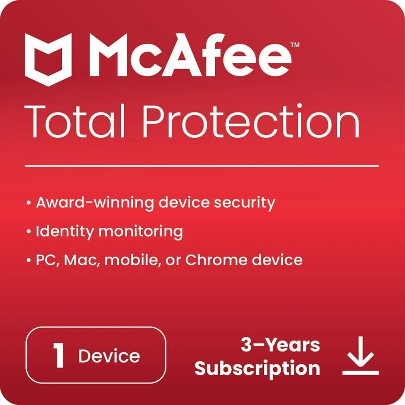 McAfee 2026 1 PC 3 Years Total Security Compatible with Windows, Android, Mac, iOS (Email Delivery - No CD)(Standard Edition)