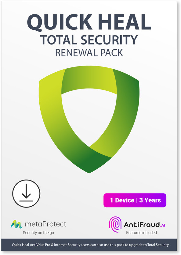 QUICK HEAL Renewal 1 PC PC 3 Years Total Security Compatible with Windows (Email Delivery - No CD)(Personal Edition)