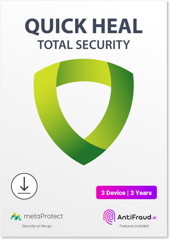 QUICK HEAL 3 PC PC 3 Years Total Security Compatible with Windows and Mac, iOS, Android (Email Delivery - No CD)(Standard Edition)