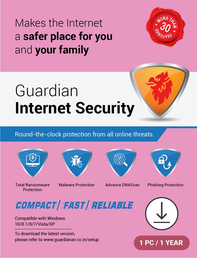 Guardian 1 PC 1 Year Internet Security Compatible with Windows (Email Delivery - No CD)(Standard Edition)
