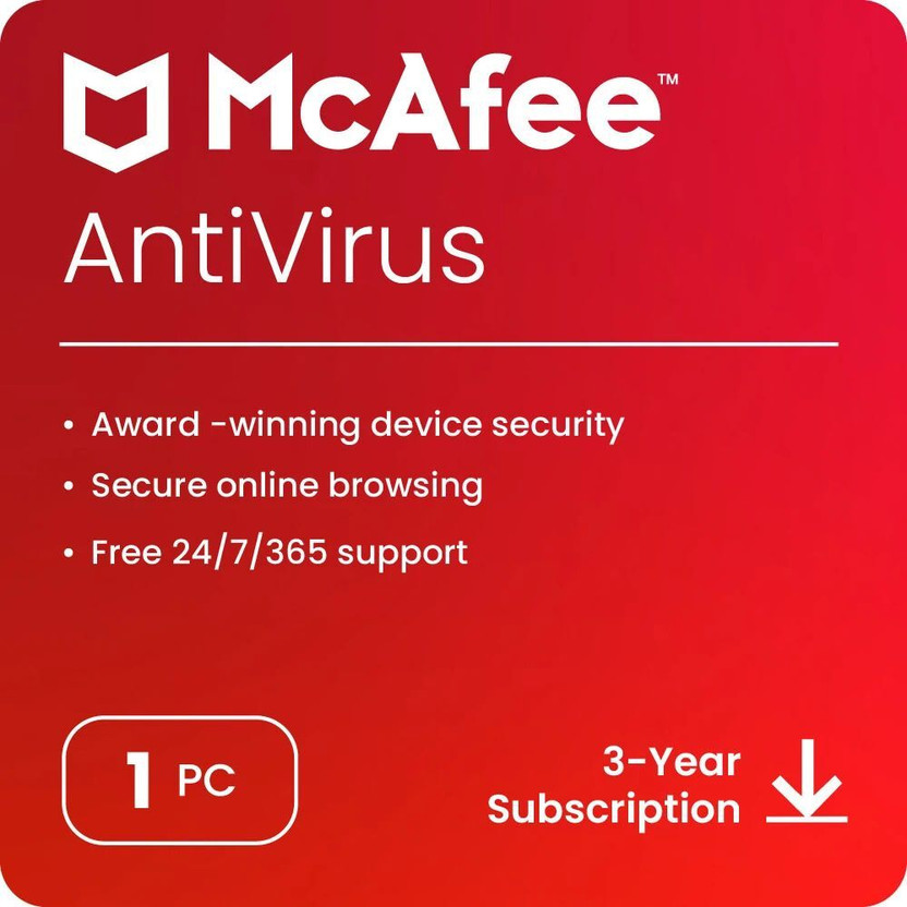 McAfee 2026 1 PC 3 Years Anti-virus Compatible with Windows (Email Delivery - No CD)(Standard Edition)