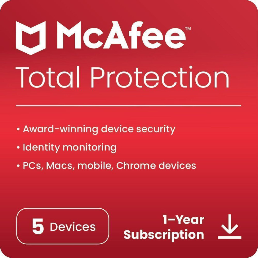 McAfee 2026 5 PC 1 Year Total Security Compatible with Windows, Android, Mac, iOS (Email Delivery - No CD)(Standard Edition)