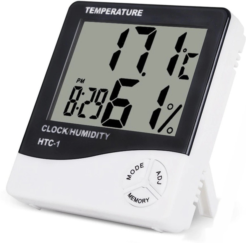 SWADESI BY MCP Room Thermometer Temperature Humidity Meter LCD Electronic Digital Thermometer Room Thermometer Hygrometer with Clock Time Humidity Monitor for Home,Bedroom Thermometer(White)