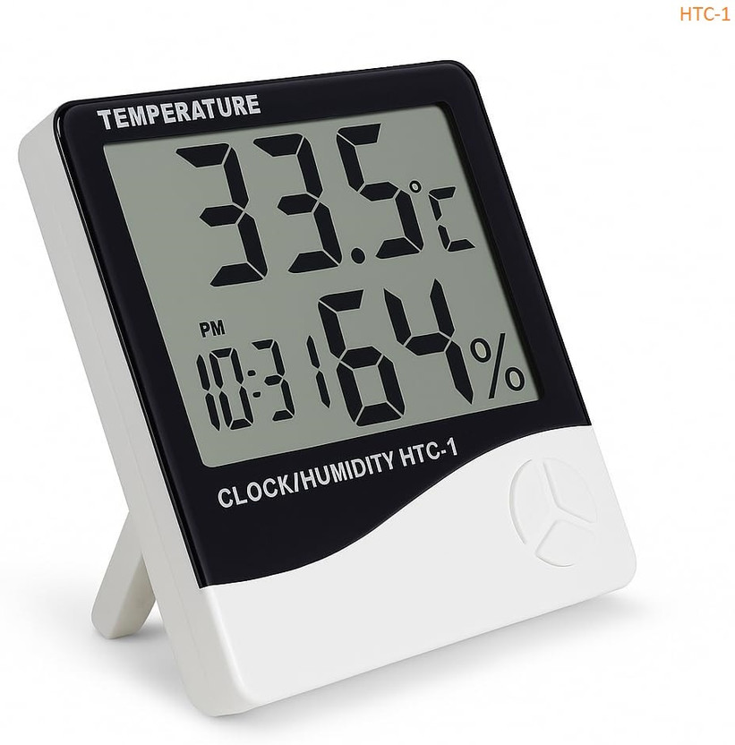 Accutrust Digital Thermometer Hygrometer with Humidity Meter, Temperature Display, Clock & Alarm, Indoor Room Temperature Humidity Monitor Thermometer(White)