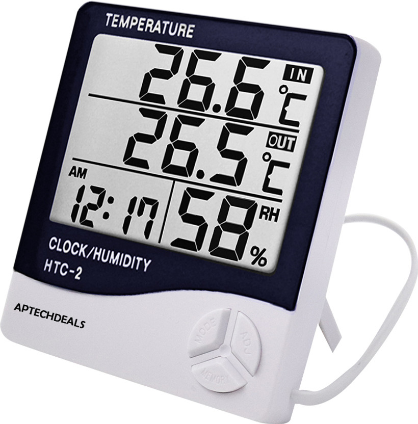 APTECHDEALS HTC-2 HTC-2 Digital Hygrometer Thermometer Humidity Meter With Clock LCD Display Thermometer(White)